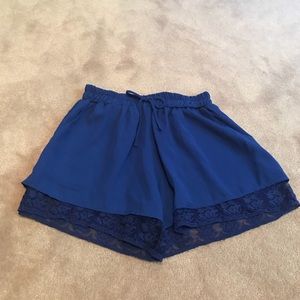 Blue tie waist shorts